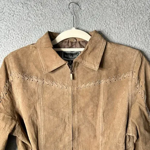 Marcelle Renee Leather‎ Suede Jacket Womens M Brown Long Sleeve Full Zip READ - Picture 5 of 16